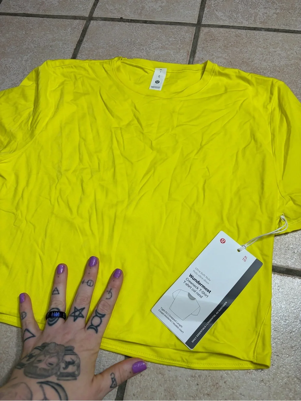 NWT Lululemon Wundermost Ultra-Soft Nulu Crewneck Cropped T-Shirt Daisy Glow XL